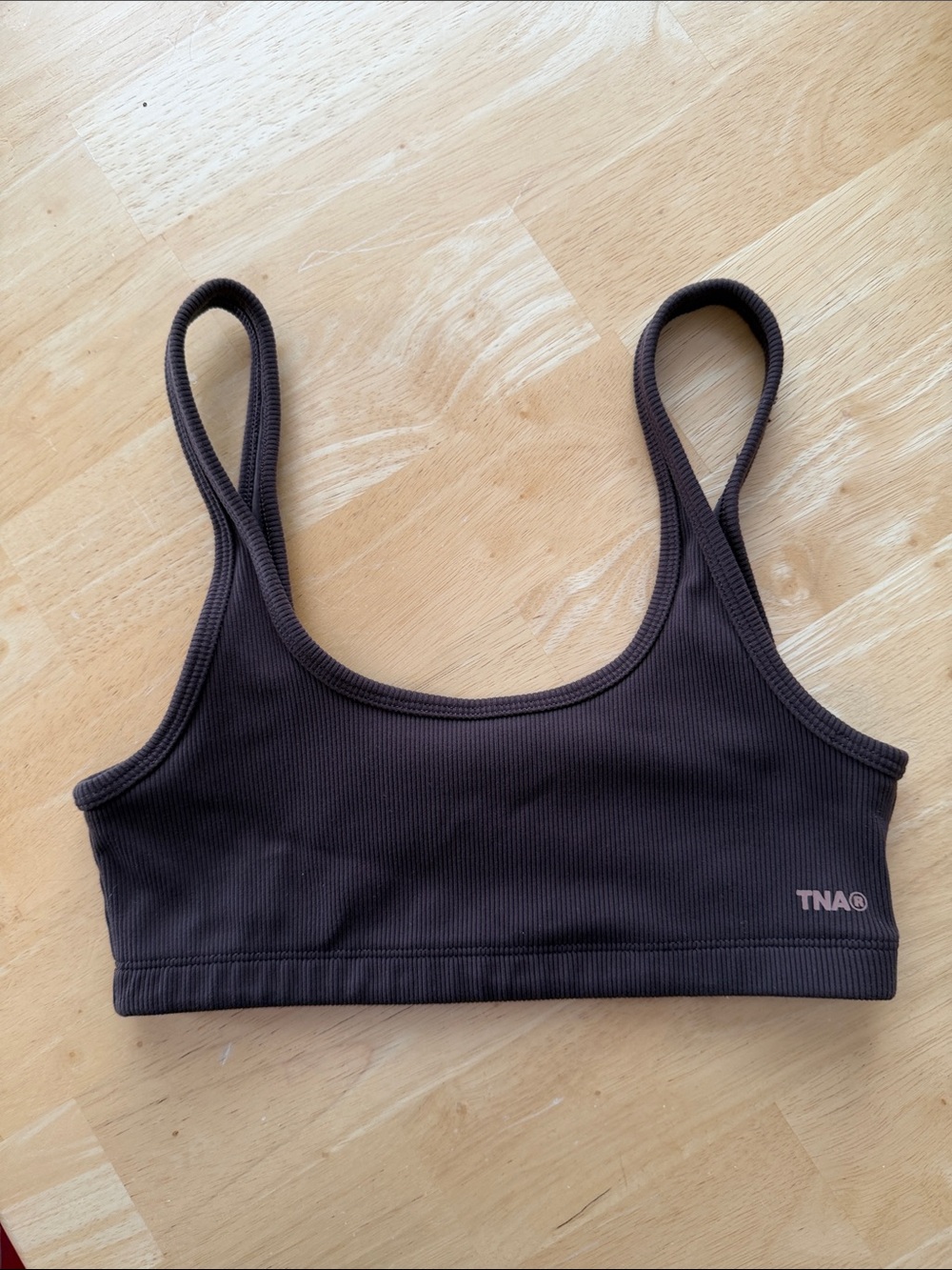 TNA Ribbed Scoop Bralette in Chocolate Brown